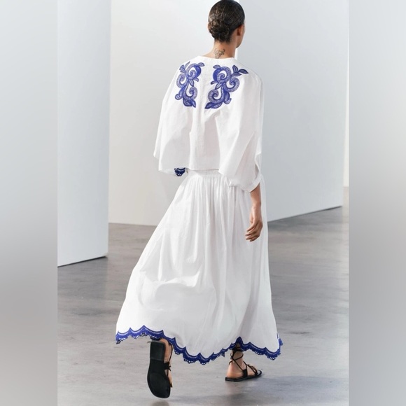 Zara White Cotton Embroidered Cropped Blouse Size M - Picture 2 of 16